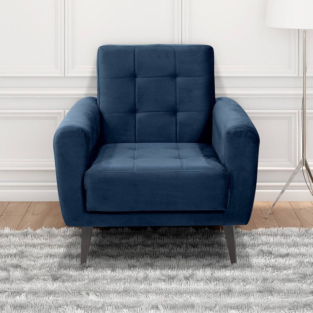 Poltrona Decorativa Lívia Azul Veludo Matrix